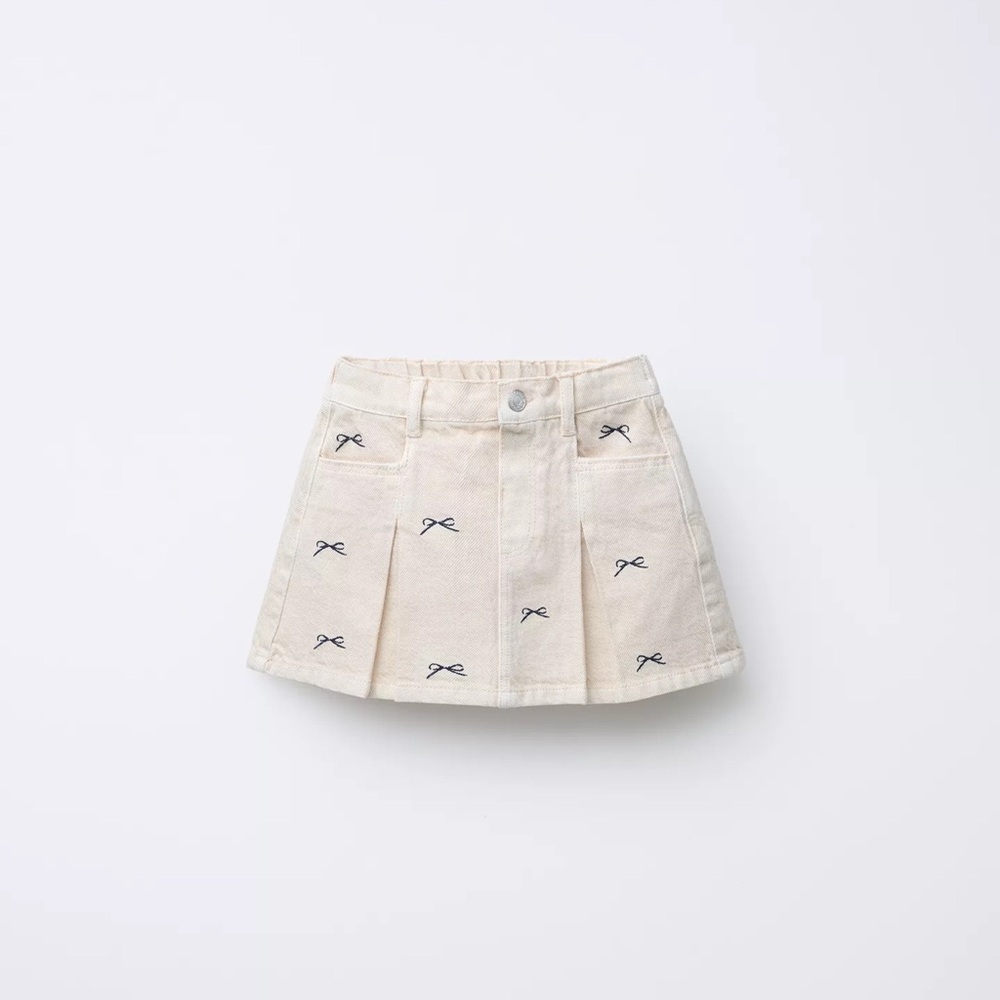 Zara Cream Mini Skirt with Bow Embroidery